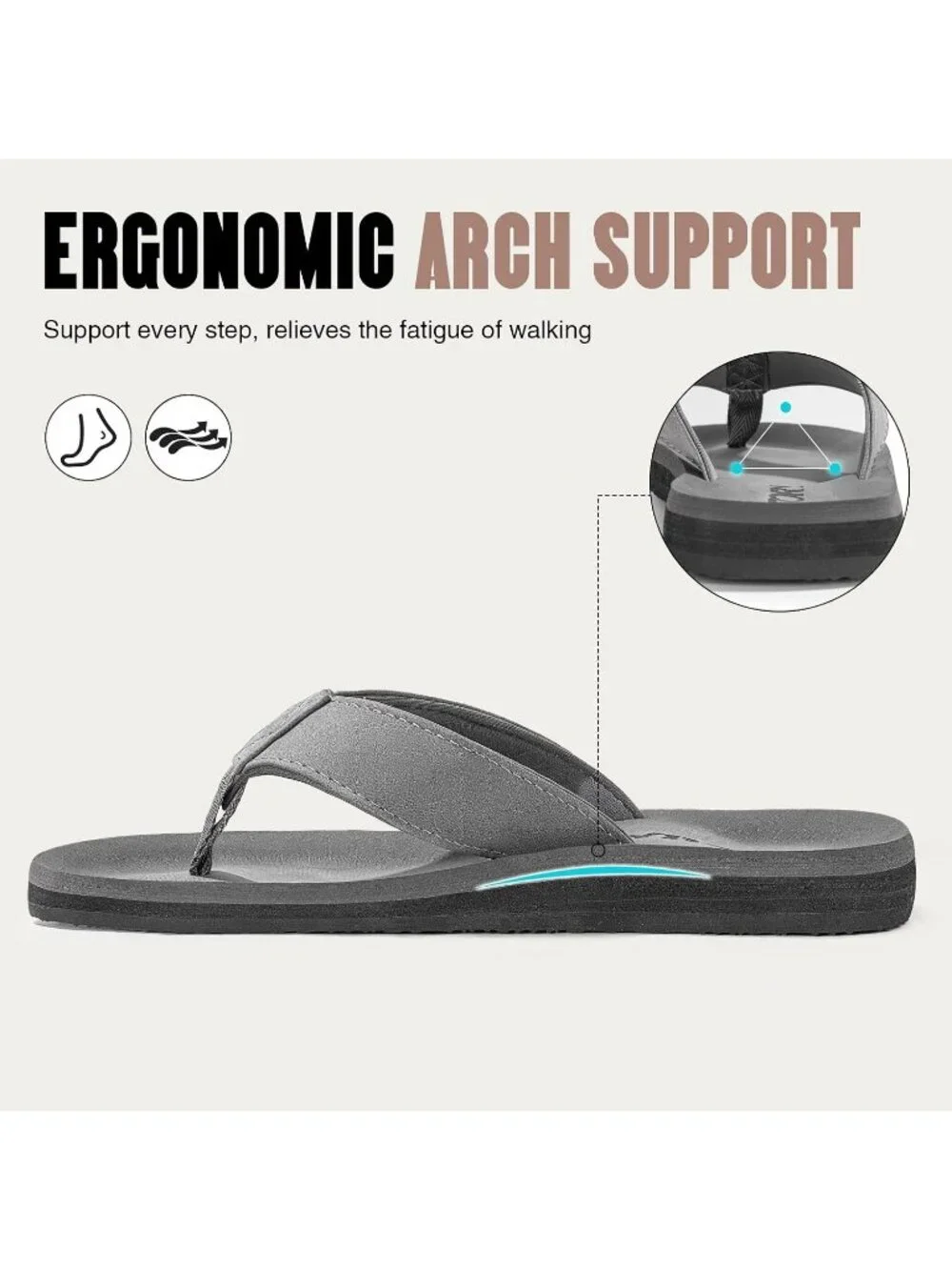 Mens Grey Flat Thongs Solid Comfort Split Toe Rubber Flip Flop Slipper Shoes